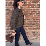 Veste en Jean Léopard Femme – Coupe droite avec Poches (SM, ML)