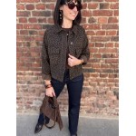 Veste en Jean Léopard Femme – Coupe droite avec Poches (SM, ML)