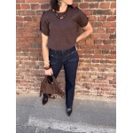 Maille Femme Manches Courtes – Col Rond, Détails Ourlet (Marron ou Écru)