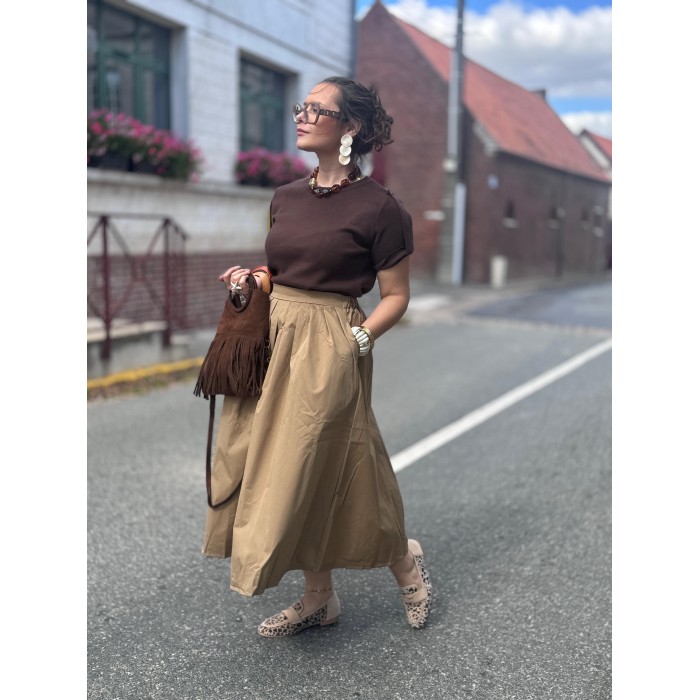Jupe Pretty femme – taille haute plissée midi, bordeaux ou beige