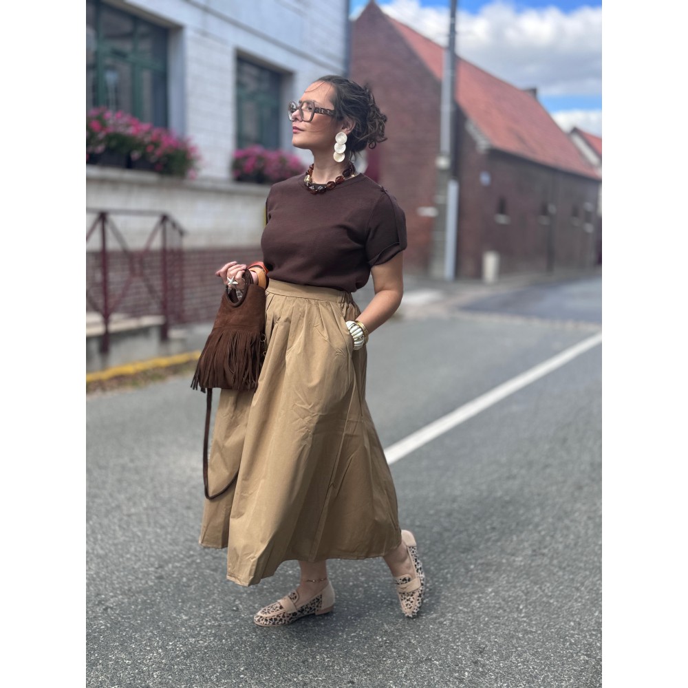 Jupe Pretty femme – taille haute plissée midi, bordeaux ou beige Jupe Pretty femme – taille haute plissée midi, bordeaux ou beige