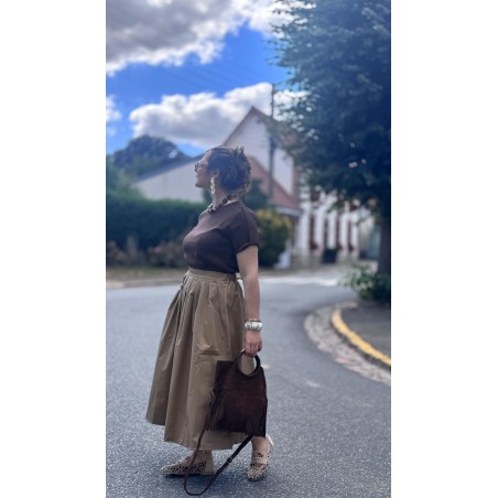 Jupe Pretty femme – taille haute plissée midi, bordeaux ou beige