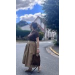 Jupe Pretty femme – taille haute plissée midi, bordeaux ou beige