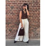 Pantalon Blanc Fluide Femme – Taille Haute à Pois Marron (S, M, L)