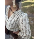 Blouse bohème écru à motifs marron – Boutique Arras