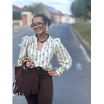 Blouse bohème écru à motifs marron – Boutique Arras