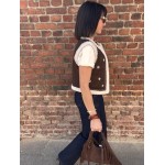 Gilet Sans Manches Femme – Moumoute et Suédine avec Broderie Blanche (S, M, L)