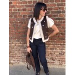 Gilet Sans Manches Femme – Moumoute et Suédine avec Broderie Blanche (S, M, L)