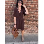 Robe Marron Fluide Femme – Col V avec Détails Tressés (XS au XL)