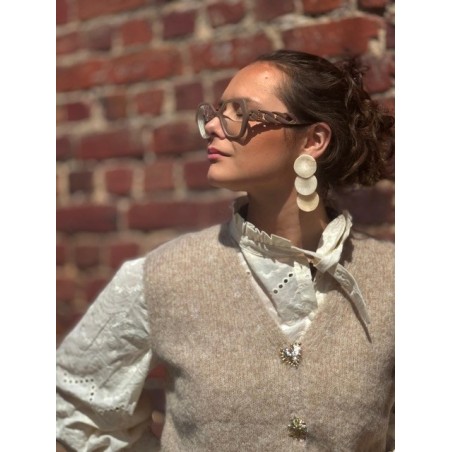 Gilet Sans Manches Femme – Beige avec Boutons Fantaisie, Taille Unique Jusqu’au 42