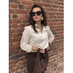 Blouse Écrue Femme – Broderie Anglaise sur les Manches (XS au XL)