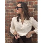 Blouse Écrue Femme – Broderie Anglaise sur les Manches (XS au XL)