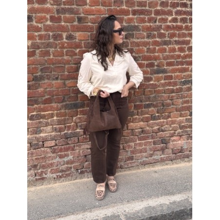 Blouse Écrue Femme – Broderie Anglaise sur les Manches (XS au XL)