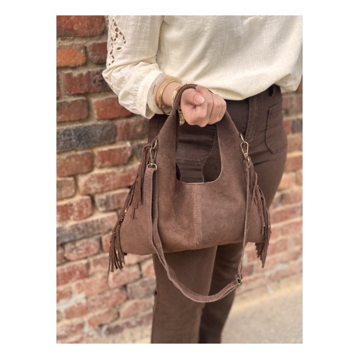 Sac Cuir Femme à Franges – Porté Main, Marron ou Beige