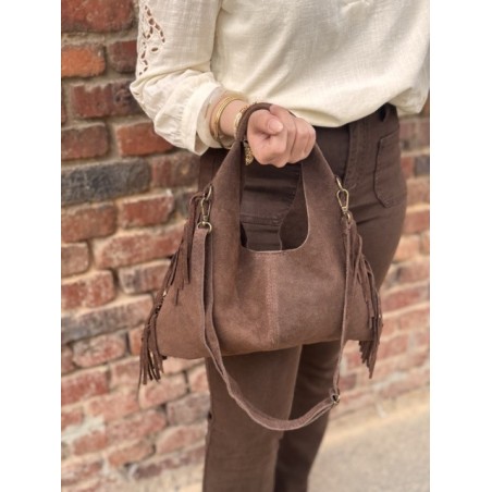 Sac Cuir Femme à Franges – Porté Main, Marron ou Beige