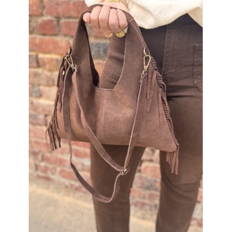 Sac Cuir Femme à Franges – Porté Main, Marron ou Beige
