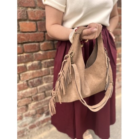 Sac Cuir Femme à Franges – Porté Main, Marron ou Beige
