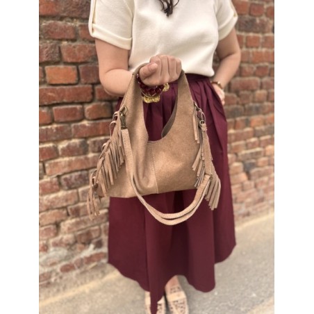 Sac Cuir Femme à Franges – Porté Main, Marron ou Beige