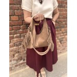 Sac Cuir Femme à Franges – Porté Main, Marron ou Beige