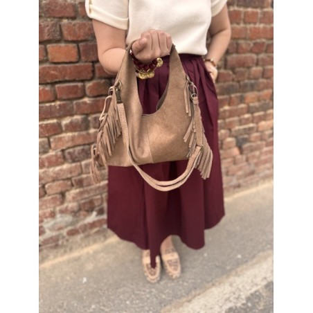 Sac Cuir Femme à Franges – Porté Main, Marron ou Beige