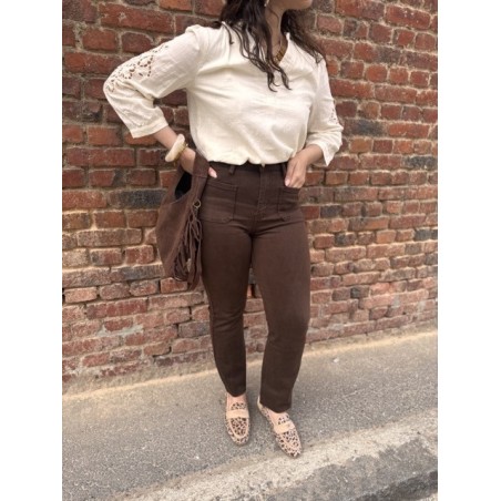 Jean Flared Marron Femme – Taille Haute, du 34 au 42