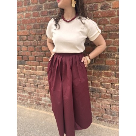 Jupe Pretty femme – taille haute plissée midi, bordeaux ou beige