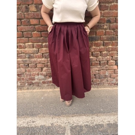 Jupe Pretty femme – taille haute plissée midi, bordeaux ou beige