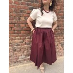 Jupe Pretty femme – taille haute plissée midi, bordeaux ou beige