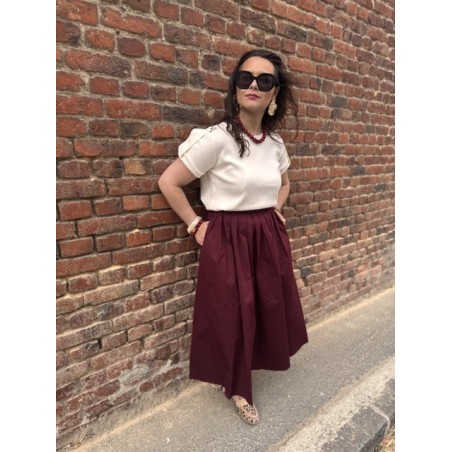 Jupe Pretty femme – taille haute plissée midi, bordeaux ou beige