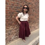 Jupe Pretty femme – taille haute plissée midi, bordeaux ou beige