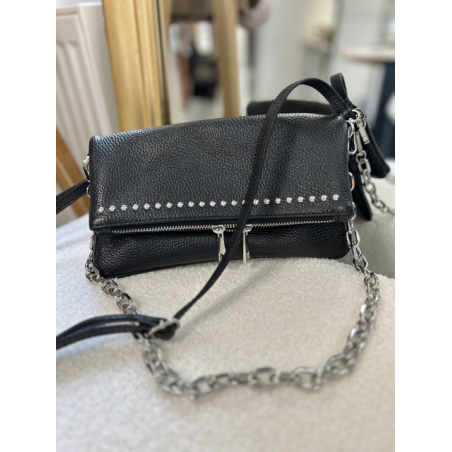 Sac bandoulière femme noir ou camel – Chaîne et strass tendance
