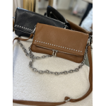 Sac bandoulière femme noir ou camel – Chaîne et strass tendance