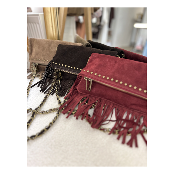 Sac en daim à franges femme – Taupe, marron ou bordeaux