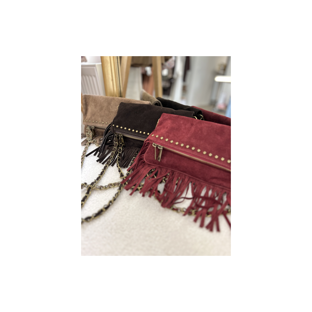 Sac en daim à franges femme – Taupe, marron ou bordeaux Sac en daim à franges femme – Taupe, marron ou bordeaux