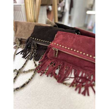 Sac en daim à franges femme – Taupe, marron ou bordeaux