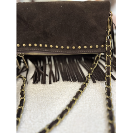 Sac en daim à franges femme – Taupe, marron ou bordeaux