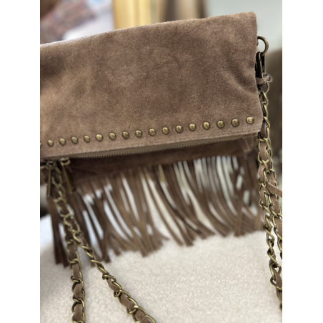 Sac en daim à franges femme – Taupe, marron ou bordeaux