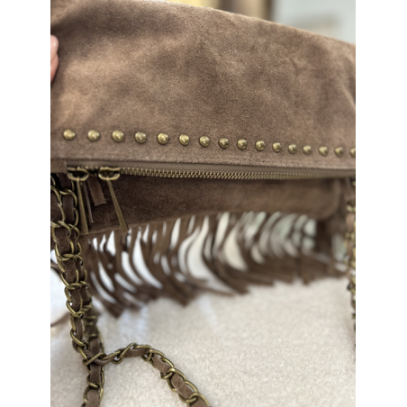 Sac en daim à franges femme – Taupe, marron ou bordeaux