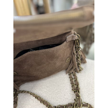 Sac en daim à franges femme – Taupe, marron ou bordeaux