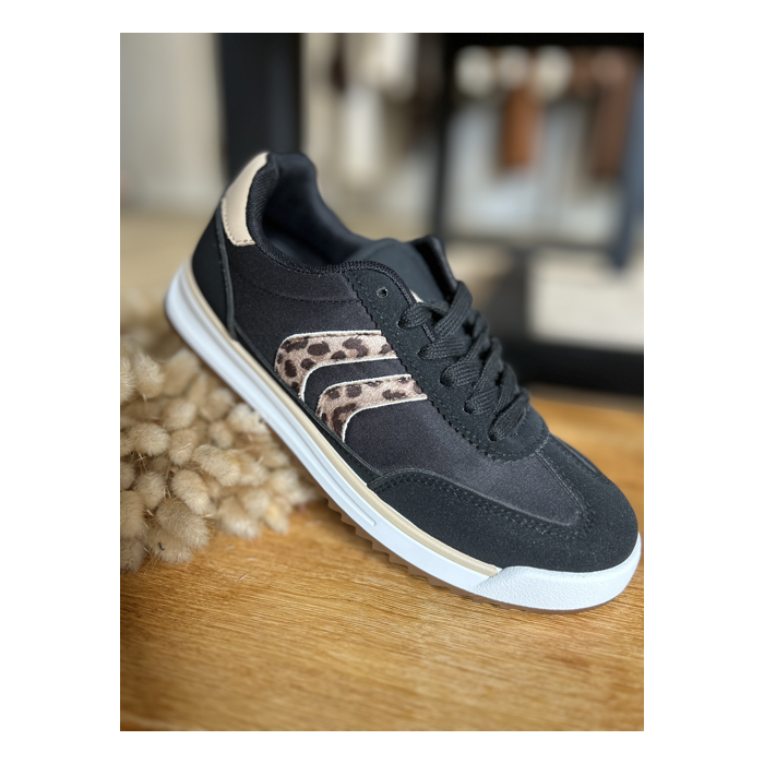Baskets noires femme avec bande léopard – Style tendance et confortable