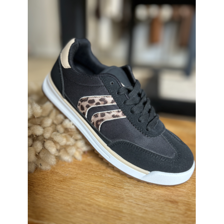 Baskets noires femme avec bande léopard – Style tendance et confortable