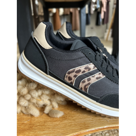Baskets noires femme avec bande léopard – Style tendance et confortable