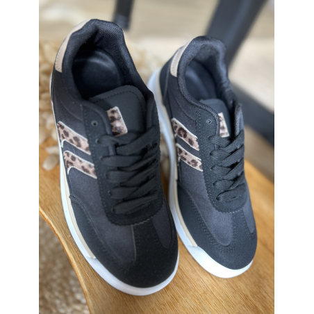 Baskets noires femme avec bande léopard – Style tendance et confortable