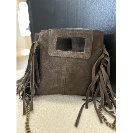 Petit sac en daim marron à franges – Anse chaîne tendance