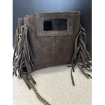 Petit sac en daim marron à franges – Anse chaîne tendance