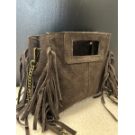 Petit sac en daim marron à franges – Anse chaîne tendance