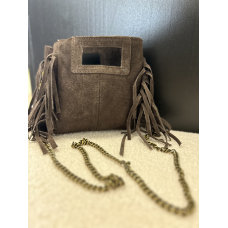 Petit sac en daim marron à franges – Anse chaîne tendance