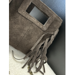 Petit sac en daim marron à franges – Anse chaîne tendance