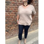 Pull Fin Femme – Col V Manches Tombantes (Taille 42 à 48, Camel/Beige/Blanc)