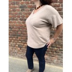 Pull Fin Femme – Col V Manches Tombantes (Taille 42 à 48, Camel/Beige/Blanc)